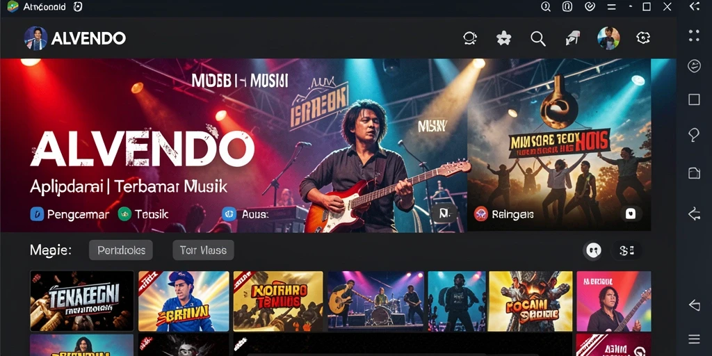 Screenshot utama ALVENDO menampilkan antarmuka yang menarik saat memutar musik.
