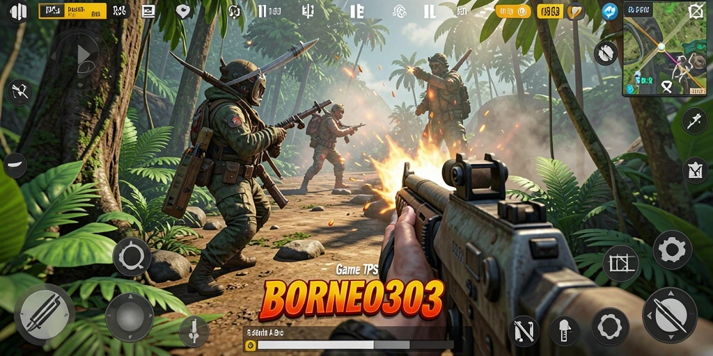 Screenshot BORNEO303 menampilkan pertarungan seru di dunia TPS.