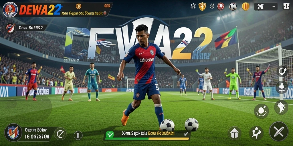 Screenshot gameplay <strong>DEWA22</strong> menampilkan aksi seru di lapangan sepak bola.