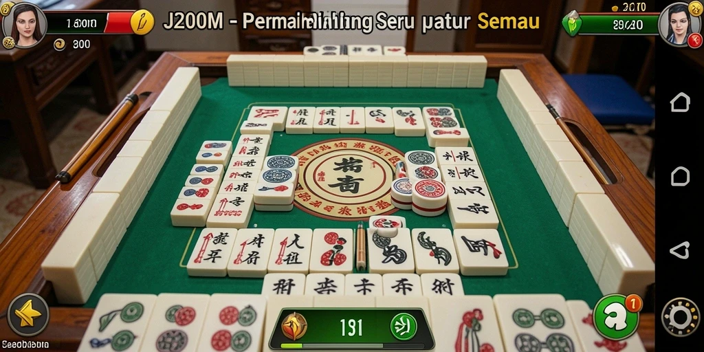 Screenshot J200M menampilkan gameplay Mahjong yang menarik.