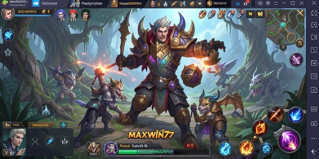 Menampilkan aksi seru dalam gameplay MMORPG MAXWIN77.