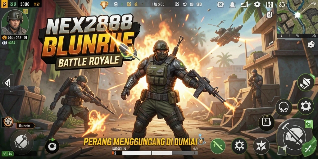 Screenshot gameplay NEX288 menampilkan aksi Battle Royale yang mendebarkan.