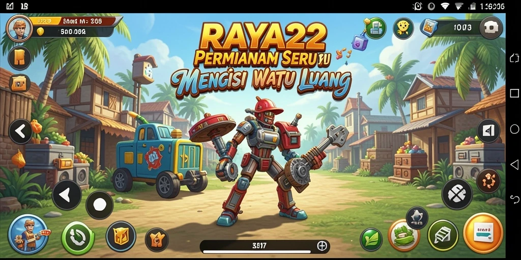 Tampilan permainan RAYA22 yang penuh warna dan ceria.