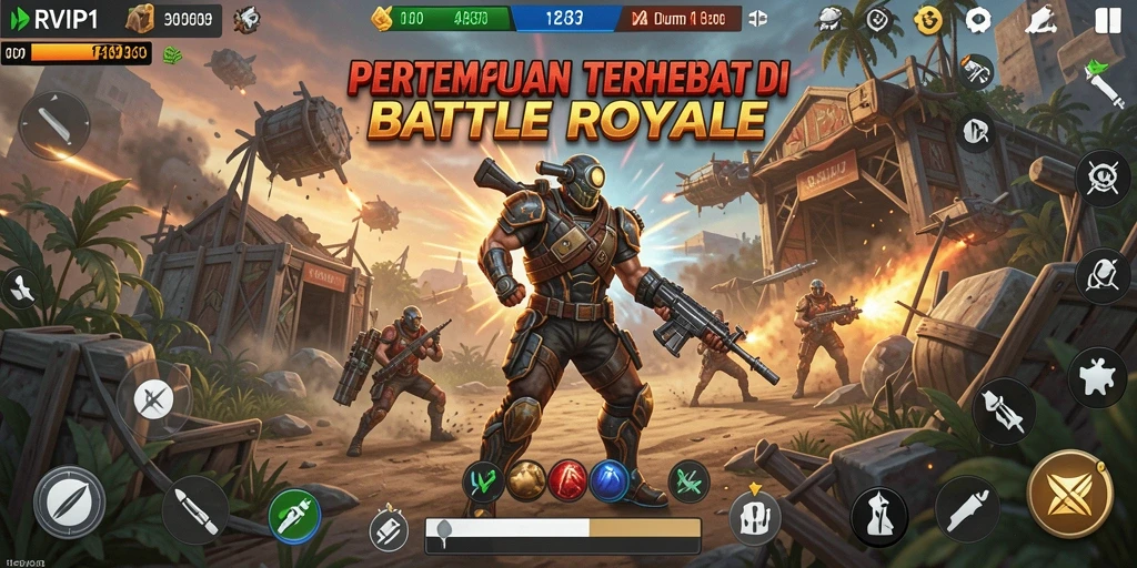 Tangkapan layar RVIP1 menampilkan aksi mendebarkan dalam pertempuran Battle Royale.