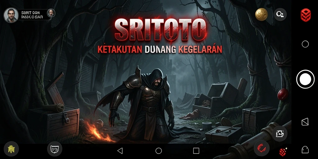Screenshot gameplay SRITOTO menunjukkan suasana Horror yang mencekam.