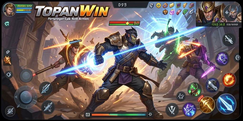 Screenshot gameplay menampilkan aksi seru dalam pertarungan TOPANWIN.