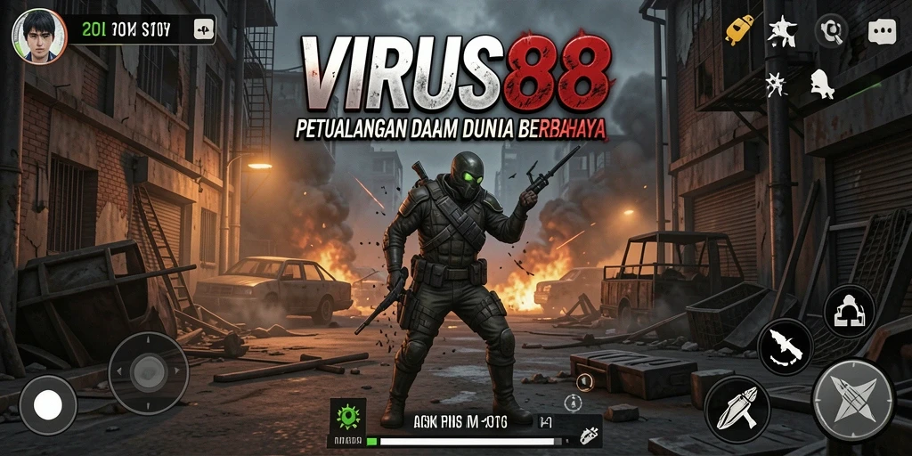 Tampilan gameplay <strong>VIRUS88</strong> yang mendebarkan dan penuh aksi.